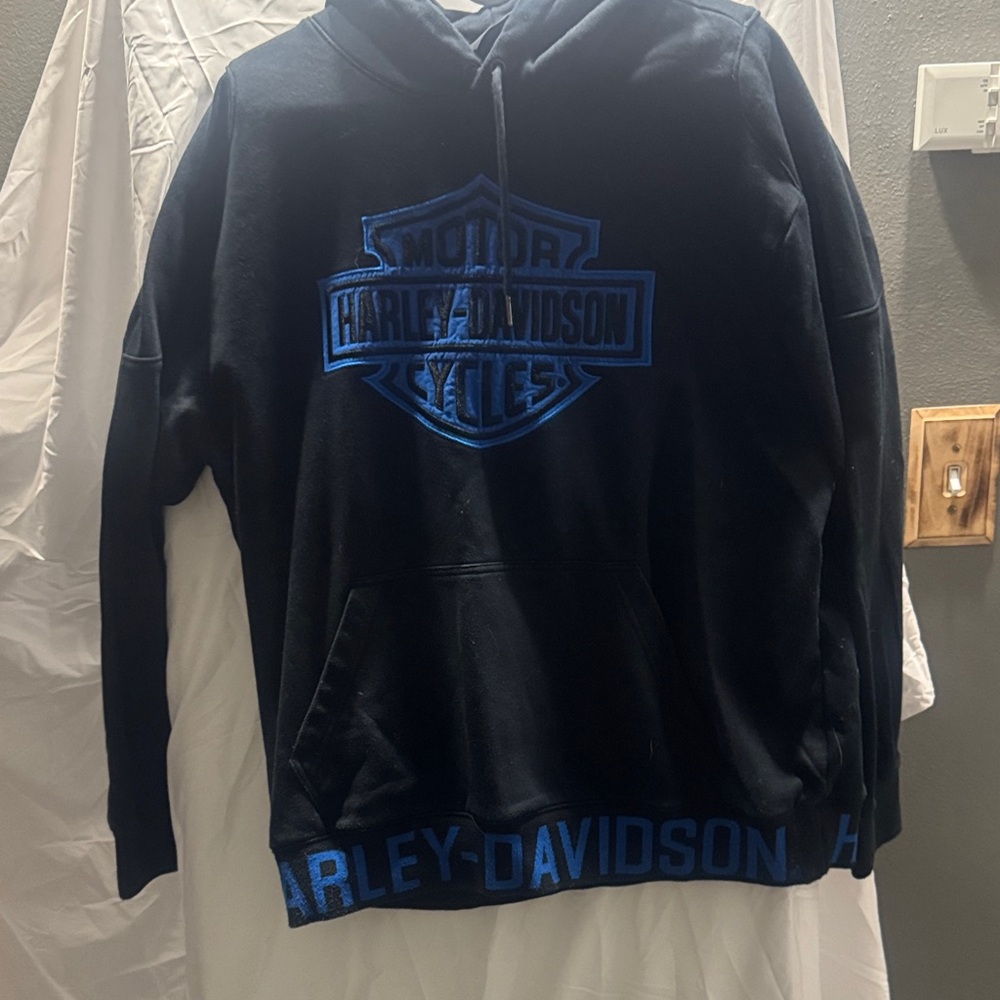 Harley-Davidson Men's Black Hoodie with Blue Logo